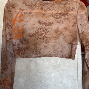 Brown and Orange Printed Women's Top